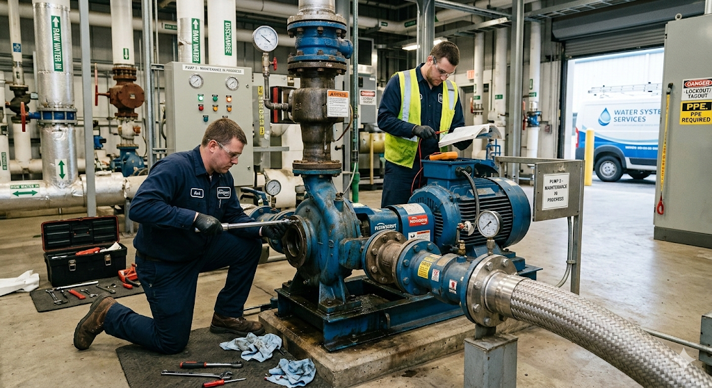 Revma pump technicians servicing industrial pump